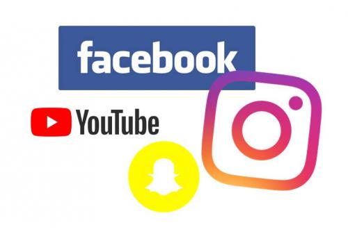 Sosiale medier logoer: Facebook, Instagram, Snapchat, YouTube